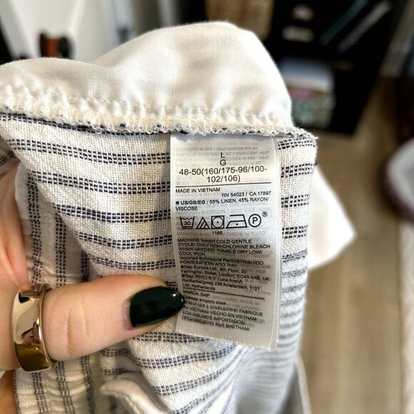 Gap Womens Easy Pant Size Large Linen Elastic-waist Off White Stripe Lounge - Picture 9 of 16